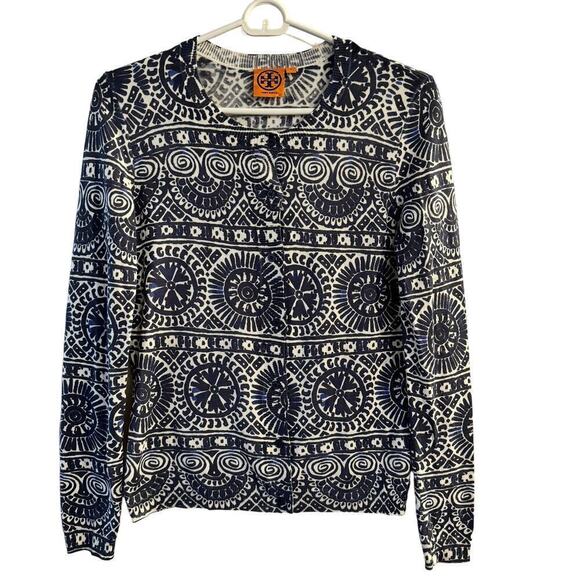 Tory Burch Printed Silk Knit Women’s Casual Cardigan Size Small - Picture 1 of 7